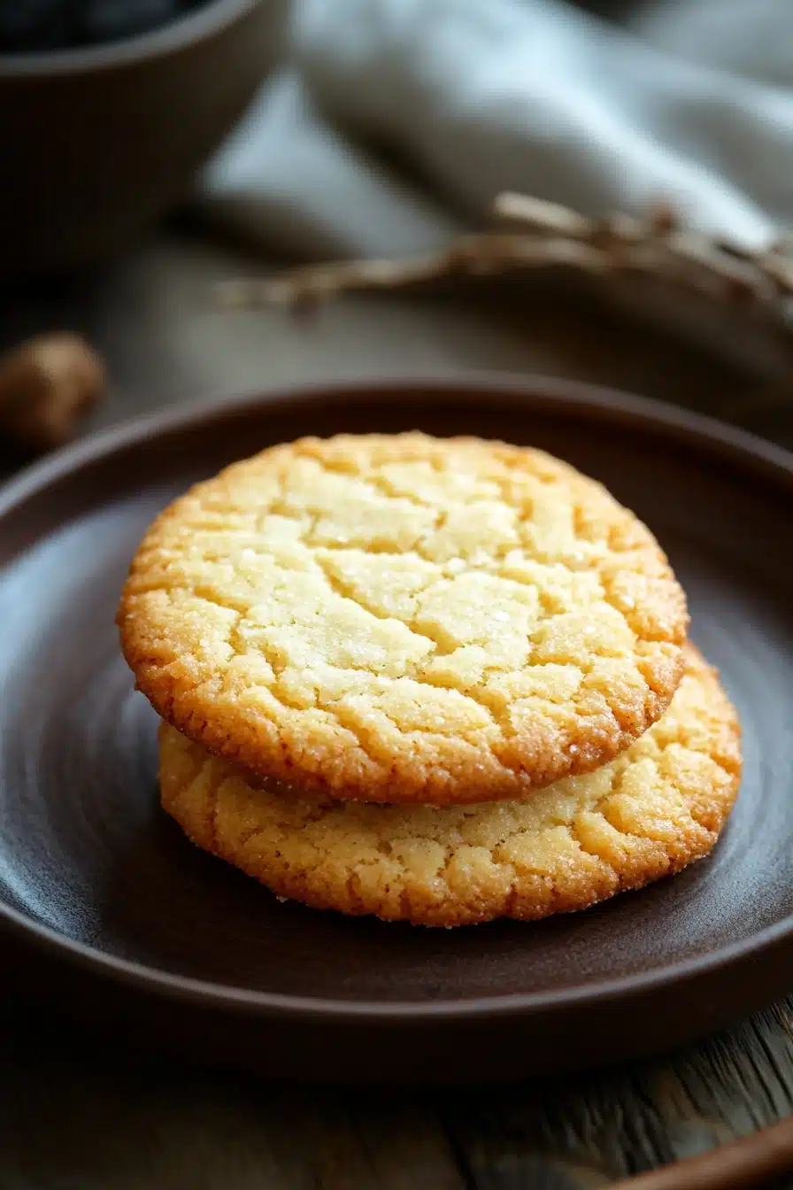 Close-up of thin and crispy cookies on a white plate with a clean background.