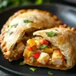 Close-up of tilapia empanada cooked in an air fryer with crispy golden crust