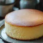 Close-up of a vanilla cake with a smooth frosting, set against a minimal background in a kitchen by the sea.