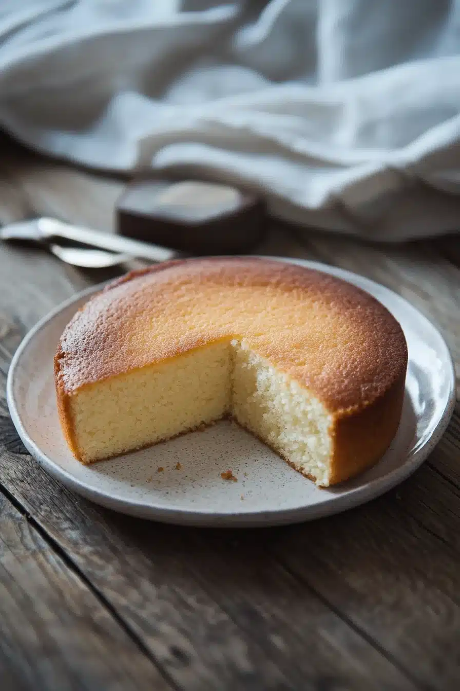 Close-up of a vanilla cake with creamy frosting in a bright kitchen by the sea.