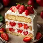 Close-up of a vanilla cake with strawberry filling on a clean background