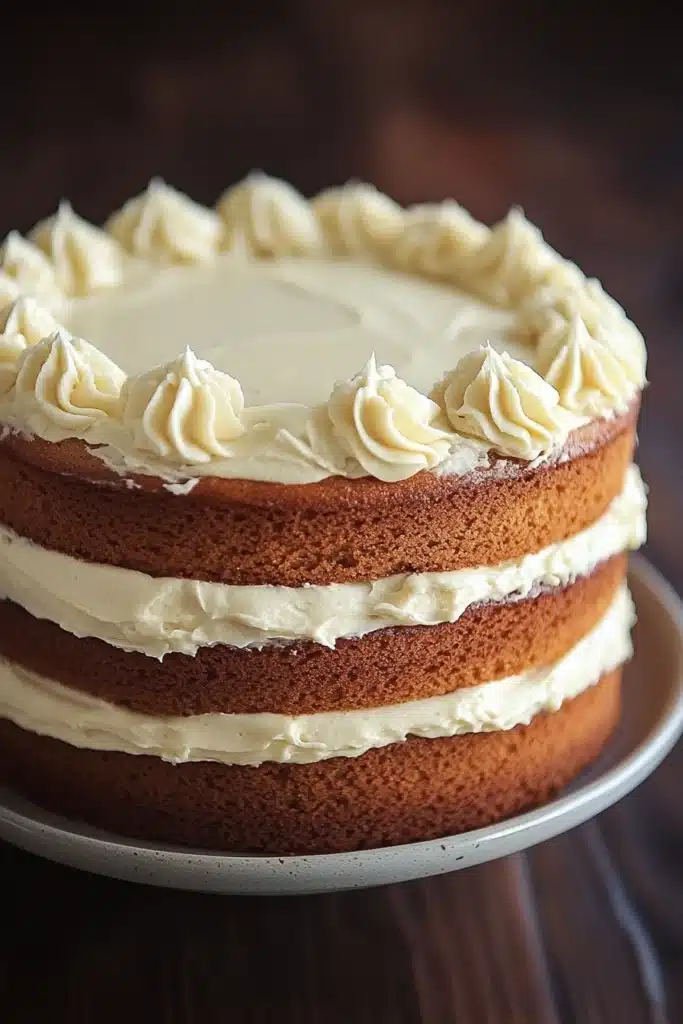 Close-up of a vanilla cake with filling, showcasing its texture and layers.