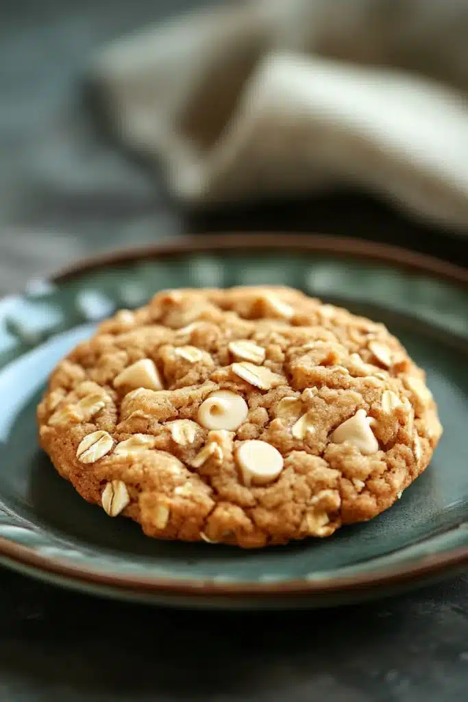 Close-up of vanilla oatmeal latte cookie on a clean background
