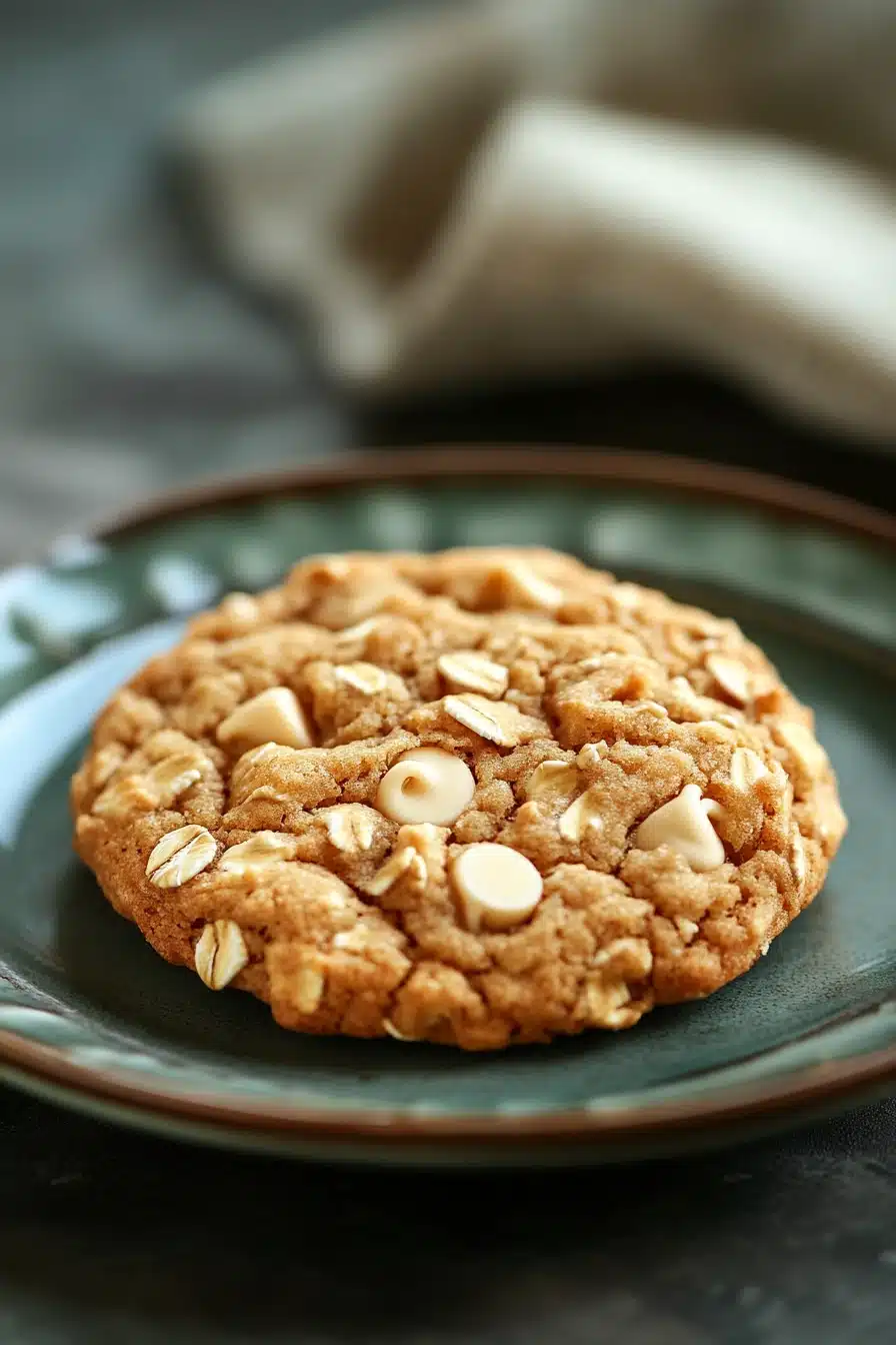 Close-up of vanilla oatmeal latte cookie on a clean background