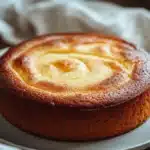 Close-up of a vanilla swirl cake with a clean, minimal background and warm lighting.