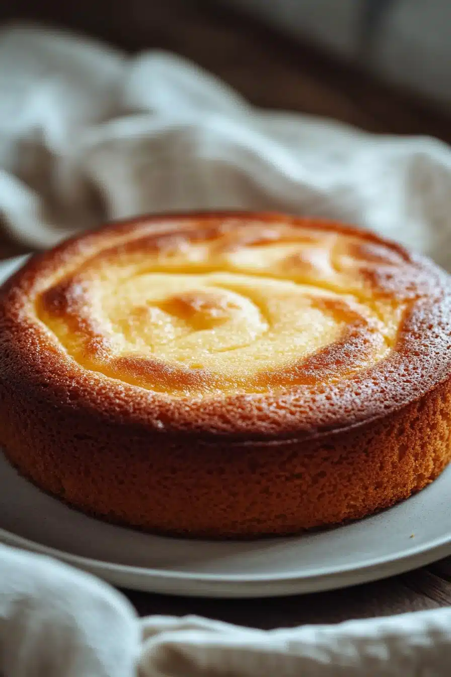 Close-up of a vanilla swirl cake with a clean, minimal background and warm lighting.