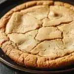 Close-up of a vegan peanut butter cookie cake with a clean background