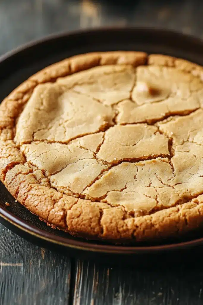 Close-up of a vegan peanut butter cookie cake with a clean background