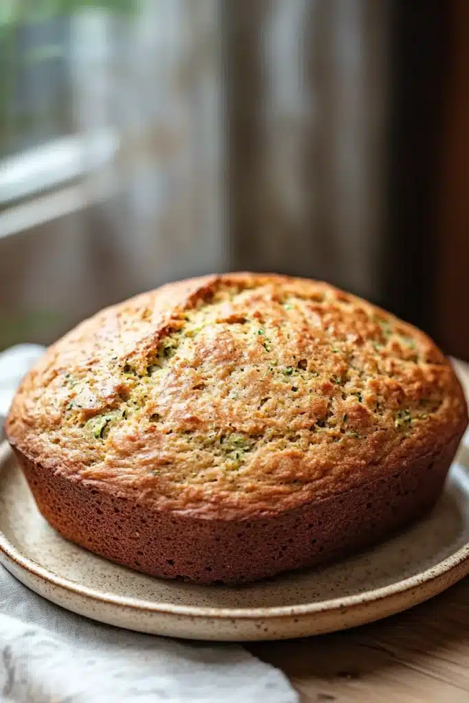 Close-up of zucchini bread sourdough with a golden crust and soft interior.