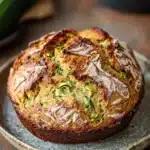 Close-up of freshly baked zucchini bread sourdough with a golden crust