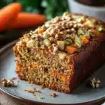 Close-up of zucchini carrot apple cake with a light and airy texture.