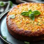 Close-up of a zucchini carrot apple cake with a light, moist texture