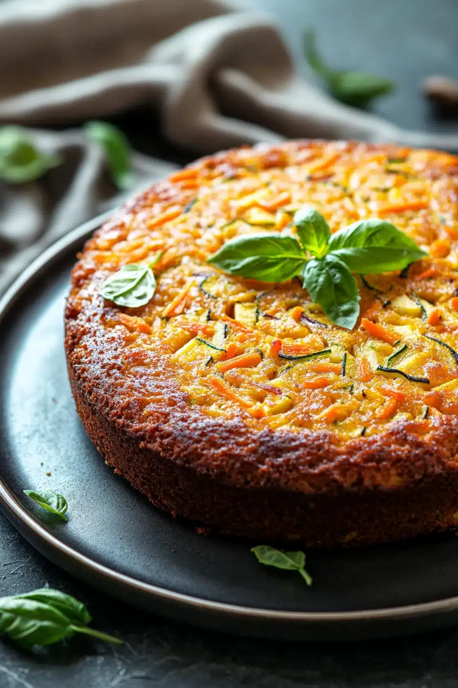 Close-up of a zucchini carrot apple cake with a light, moist texture