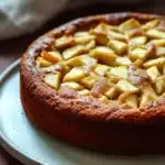 Close-up of a delicious apple cake with a golden crust, perfect for toddlers.