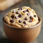 Close-up of keto edible peanut butter cookie dough with a creamy texture.