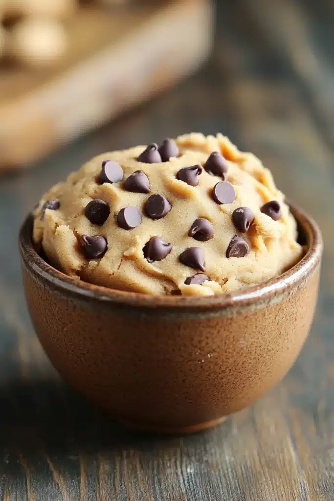 Close-up of keto edible peanut butter cookie dough with a creamy texture.