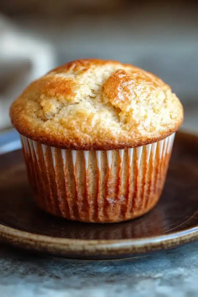 Close-up of freshly baked muffins made with kodiak muffin mix and greek yogurt, showcasing their golden brown tops.