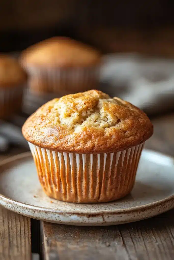 Close-up of a freshly baked muffin made with kodiak muffin mix and greek yogurt, showcasing its texture.