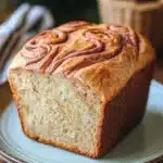 Close-up of no-knead bread with cinnamon swirls on a clean background.