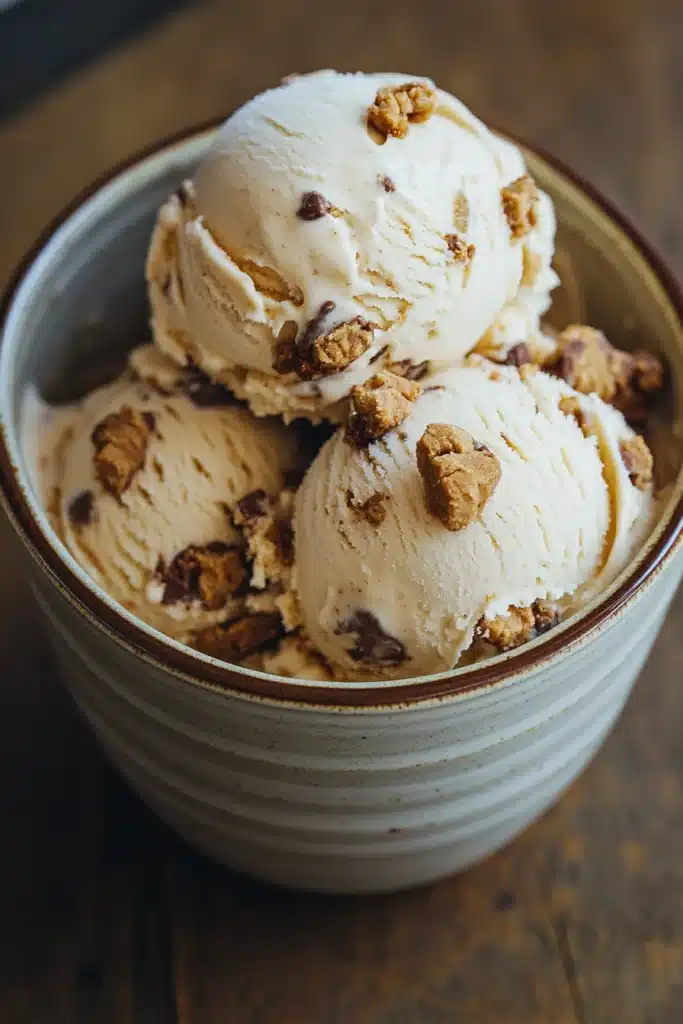 Close-up of peanut butter cookie ice cream with a clean background