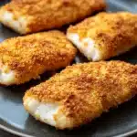 Close-up of tilapia cooked in an air fryer with a golden crust and garnished with herbs.