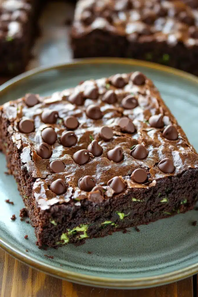 Close-up of zucchini sheet cake brownies with a light, moist texture