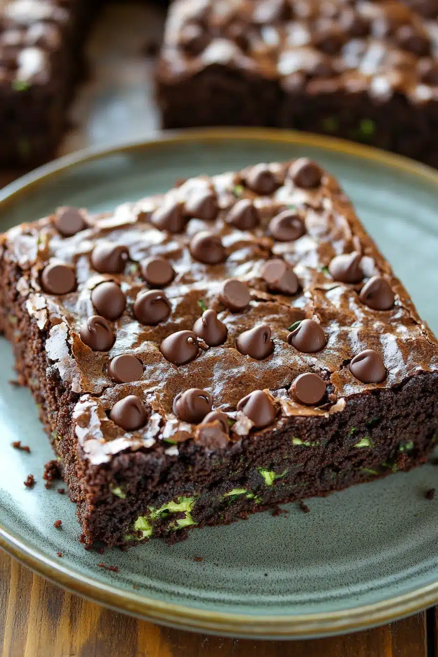 Close-up of zucchini sheet cake brownies with a light, moist texture