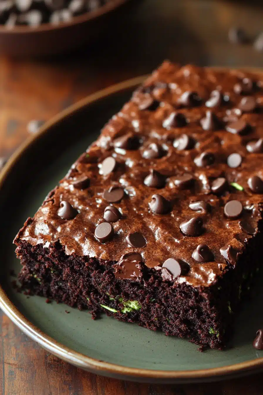 Close-up of zucchini sheet cake brownies with a light, moist texture and a clean background.