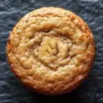 Banana muffin protein - the image is a close-up of a freshly baked cinnamon roll on a black textured surface. the cinnamon roll is golden brown in color and has a swirl pattern on top. it appears to be soft and fluffy, with a slightly crumbly texture. the background is a solid black color, making the cinnamon roll stand out even more. the overall mood of the image is warm and inviting.
