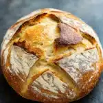 Bread with self rising flour - the image is a close-up of a freshly baked loaf of bread on a black slate surface. the bread appears to be freshly baked, with a golden-brown crust and a soft, fluffy interior. the edges of the bread are slightly frayed, indicating that it has been freshly baked. the loaf is slightly tilted to the side, with the top half of the loaf facing towards the right side of the image. the background is blurred, making the bread the focal point of the frame. the overall color palette is warm and earthy, with shades of brown, white, and gray.