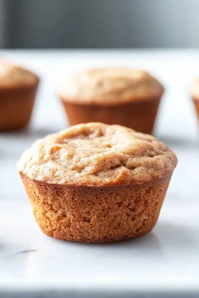 Protein muffin with almond flour - the image shows a group of freshly baked muffins on a white surface. the muffins are golden brown in color and have a crumbly texture on top. they are arranged in a row, with the largest muffin in the foreground and the others in the background. the background is blurred, but it appears to be a kitchen countertop. the overall mood of the image is warm and inviting.