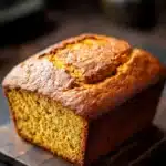 Pumpkin bread high altitude - the image shows a freshly baked loaf of bread on a wooden cutting board. the bread appears to be golden brown in color and has a crumbly texture. it is sitting on a dark countertop with a vase of yellow flowers in the background. the cutting board is made of dark wood and is placed next to the bread. the background is blurred, but it seems to be a kitchen countertop.